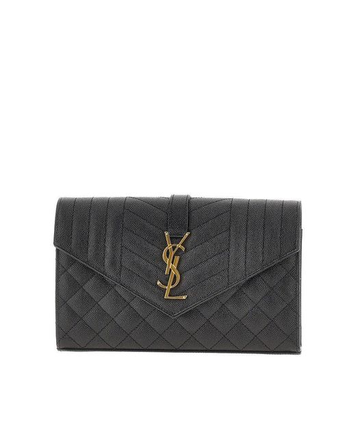 Saint Laurent Clutch With Chain And Cassandre Detail in Saint Laurent Clutch With Chain And Cassandre Detail in