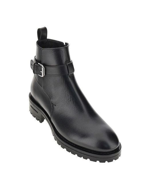 DSquared² Black Leather Boots With Debossed Logo for men