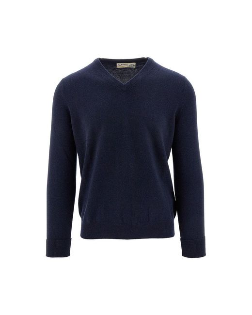 Ballantyne Blue V-Neck Cashmere Sweater for men