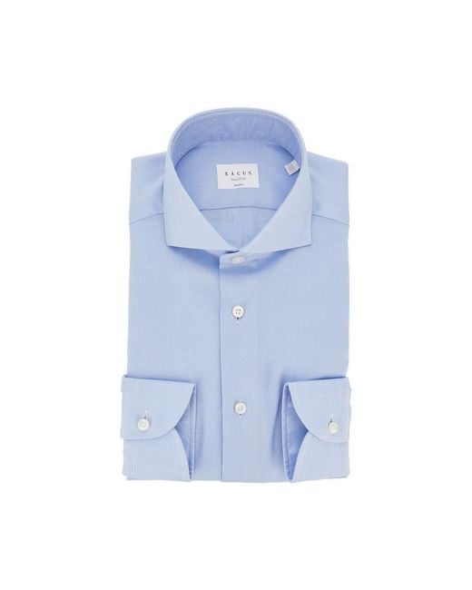 Xacus Blue Cotton Tailor Fit 'Travel' Shirt for men