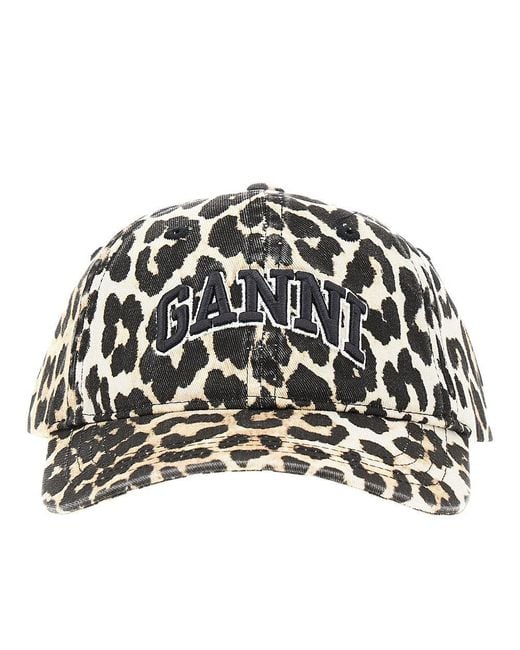 Ganni Black Leopard-Print Organic Cotton Baseball Hat