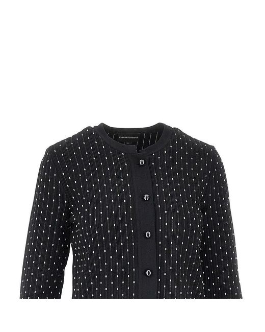 Emporio Armani Black Ottoman Knit Crewneck Cardigan