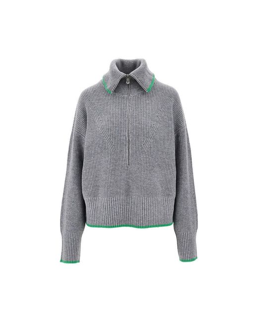 Pinko Gray Wool And Cashmere Half-Zip Sweater