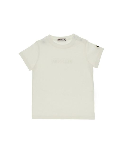 Moncler White Stretch Cotton T-Shirt With Logo Embroidery Kids for men