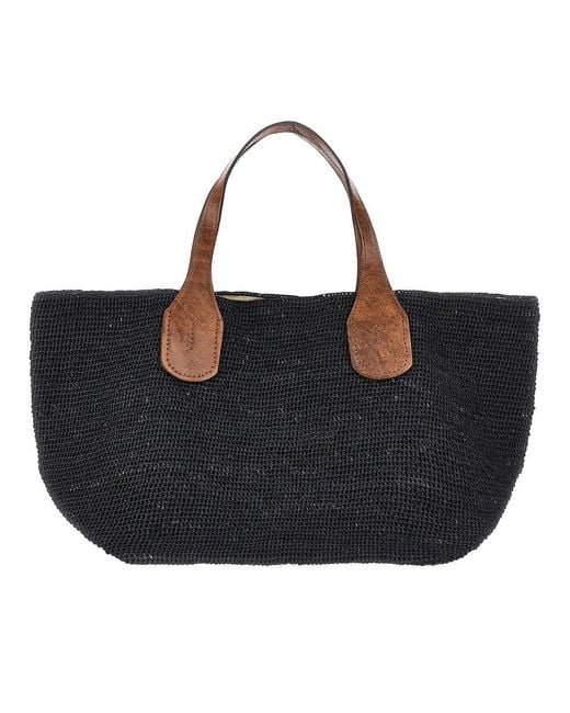 IBELIV Black 'Tokyo Ii' Natural Raphia Bag
