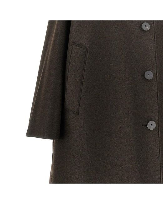 Harris Wharf London Black Pressed Wool Balmacaan Coat