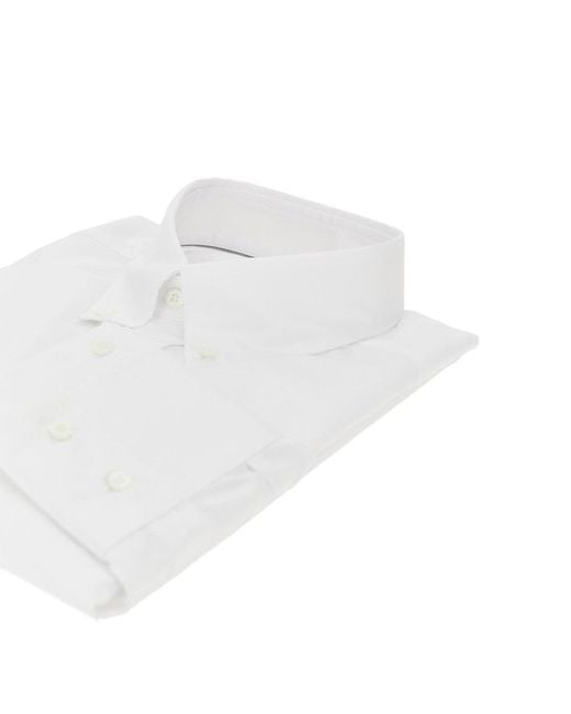 Brunello Cucinelli White Twill Shirt With Button-Down Collar for men