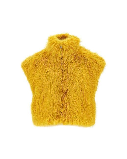 Pinko Yellow Faux Fur Vest