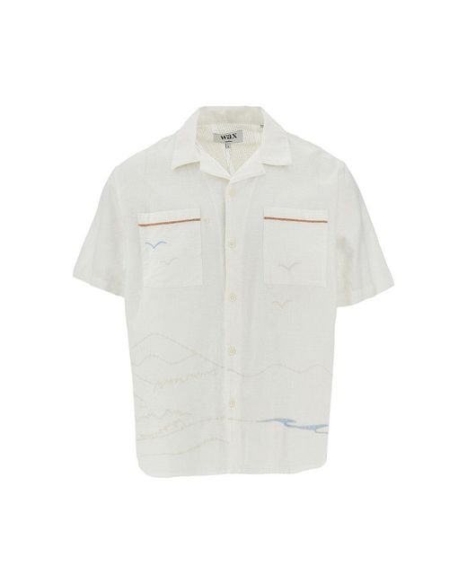 Wax London White 'Didcot' Embroidered Cotton And Linen Shirt for men