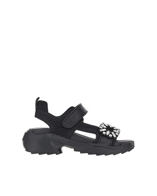 Roger Vivier Blue Leather And Mesh 'Viv' On The Run' Sandals