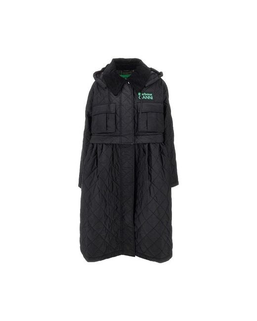 BARBOUR X GANNI Black Quilted Jacket With Detachable Peplum