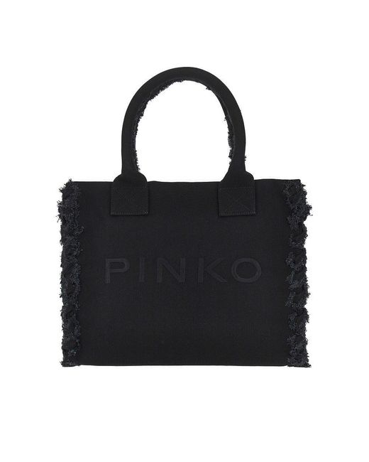 Pinko Black Canvas Medium 'Beach' Shopping Bag