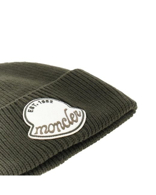 Moncler Green Logo Patch Beanie Hat for men