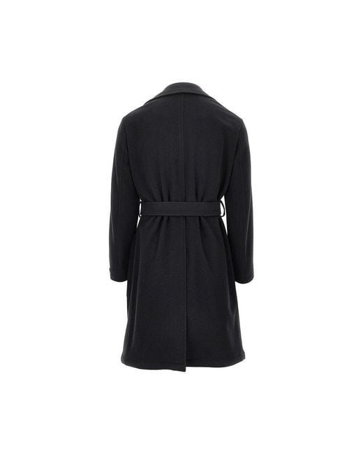 BRERAS Milano Black Wool Cloth Coat With Belt for men