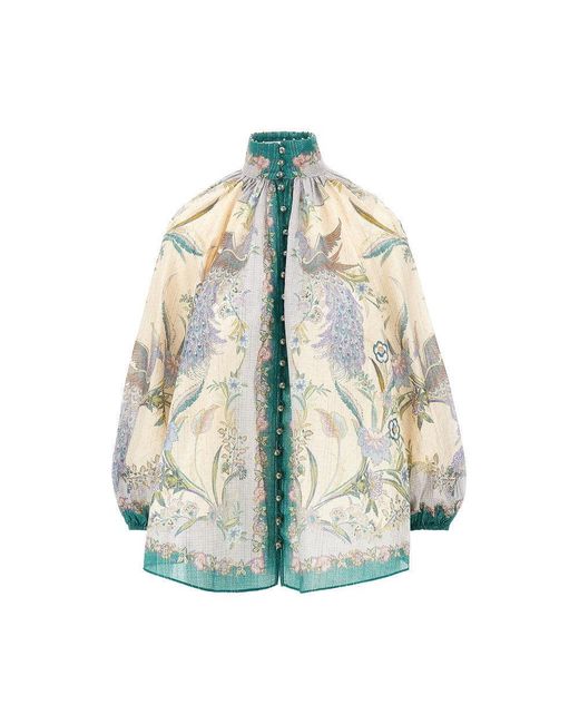 Zimmermann Blue 'Indra' Cotton And Silk Blouse