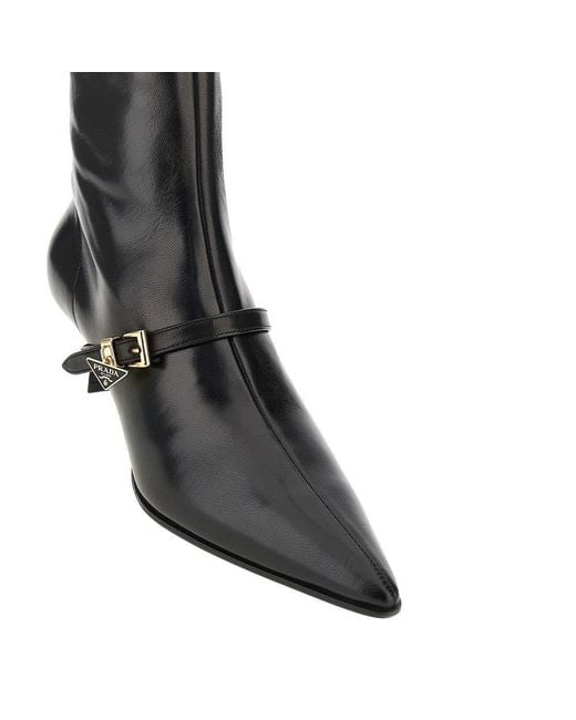 Prada Black Stretch Nappa Leather Ankle Boots