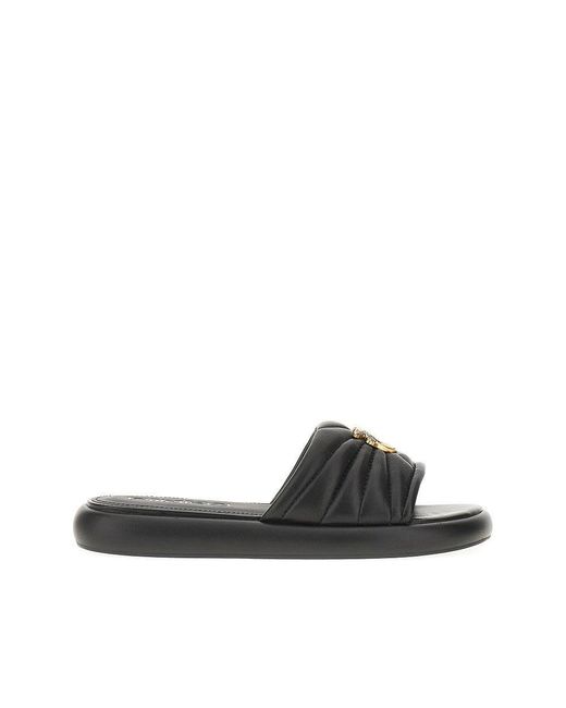Pinko Black 'Love Birds' Nappa Leather Slides