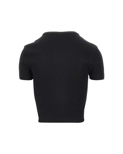 Fendi Black Cropped T-Shirt With Leather Logo Patch