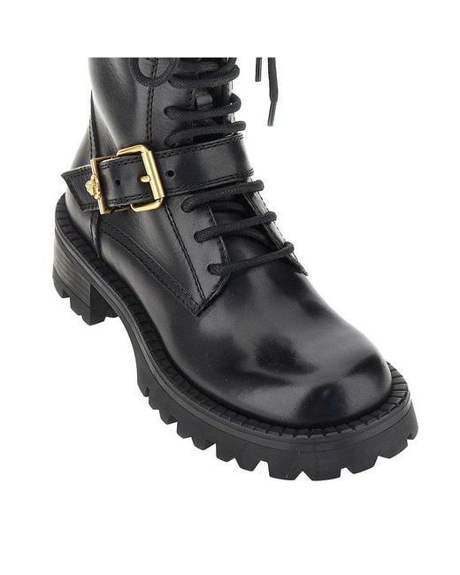 Versace Black Leather Boots With Medusa Detail