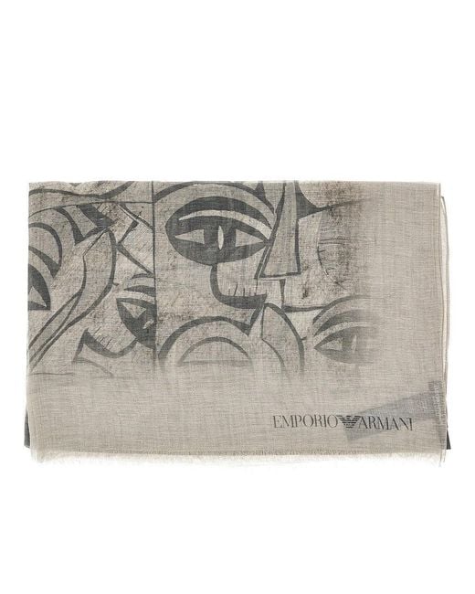 Emporio Armani Metallic Linen-Blend Scarf With Jacquard Motif for men