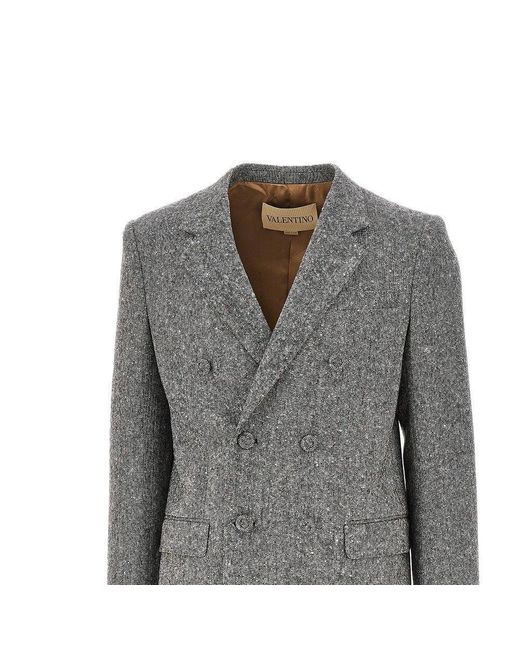 Valentino Gray Natté Buttoned Wool Double-Breasted Jacket for men