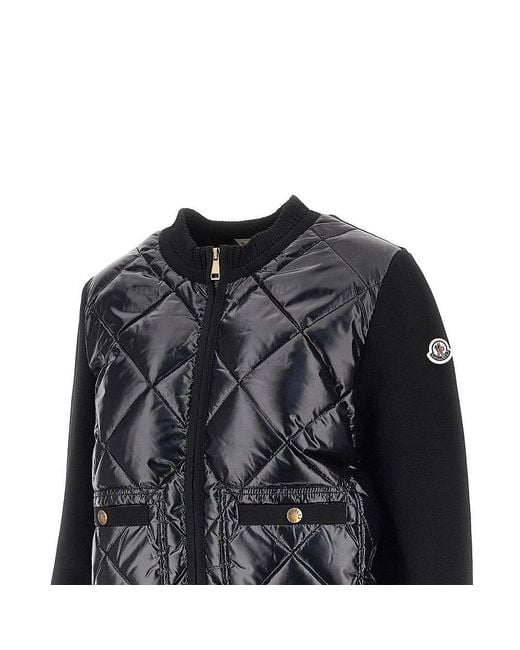 Moncler Black Padded Nylon And Knitted Cardigan