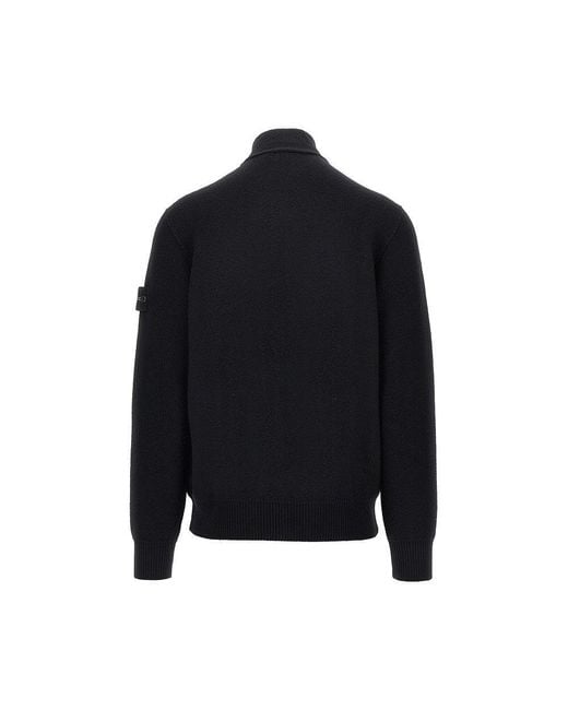 Stone Island Black Virgin Wool Full-Zip Cardigan for men