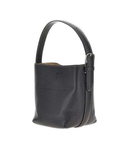 Totême  Black Grained Leather Small Belted Tote Bag