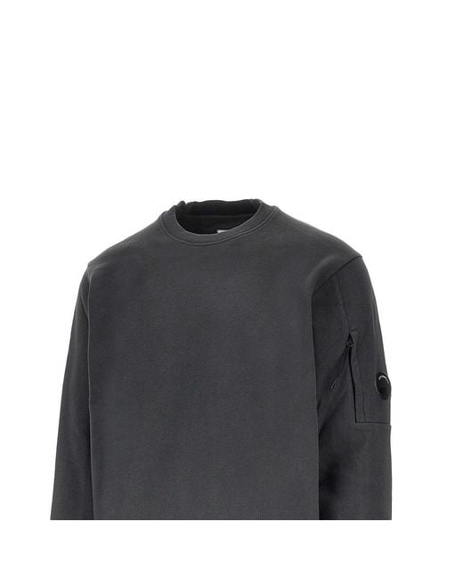 C P Company Gray Crewneck Cotton Sweatshirt With Nfc Lens for men
