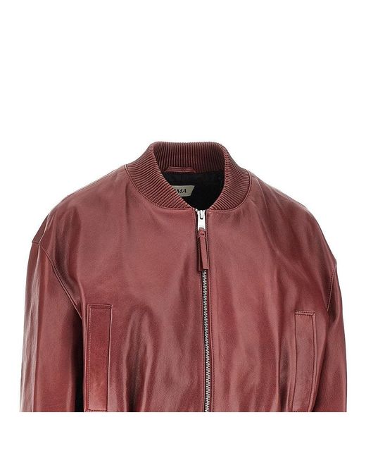 Arma Red 'Hannan' Leather Bomber Jacket
