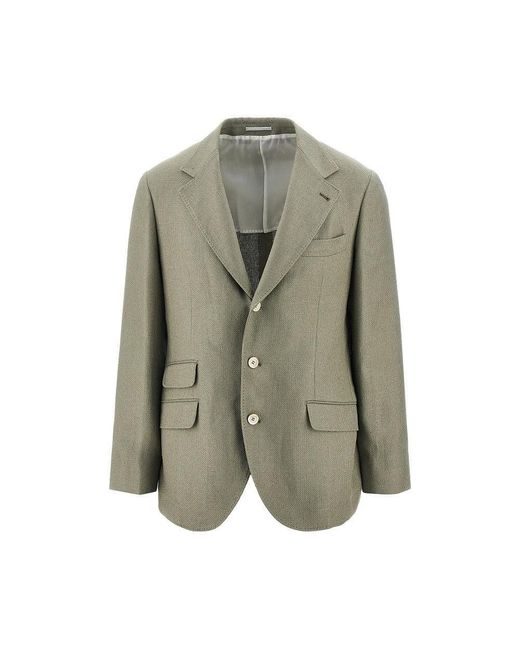 Brunello Cucinelli Green Hopsack 'Cavallo' Jacket for men