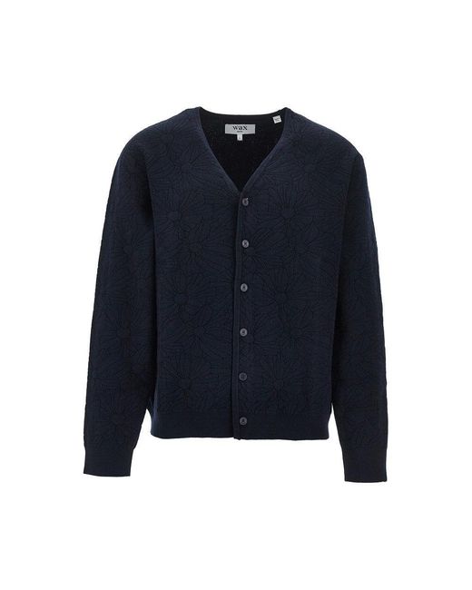 Wax London Blue 'Alban' Jacquard Knit Cardigan for men