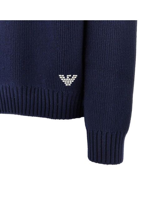 Emporio Armani Blue Cotton-Blend V-Neck Sweater for men