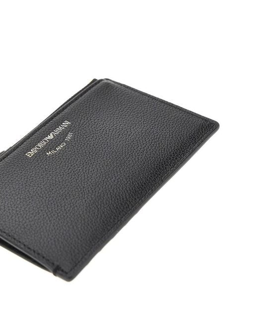 Emporio Armani Black Grained Leather Card Holder With Logo