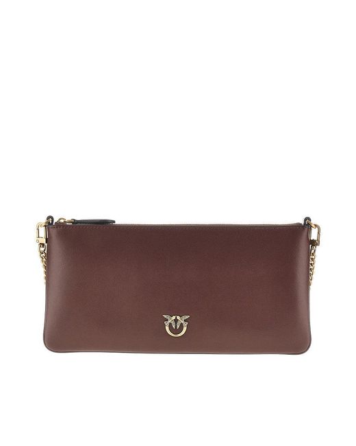 Pinko Purple Leather Flat Pouch With Chain