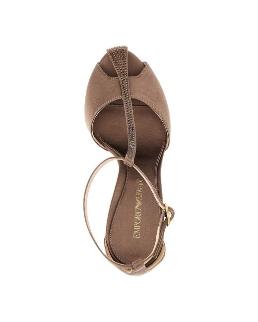 Emporio Armani Brown Satin T-Bar Heeled Sandals