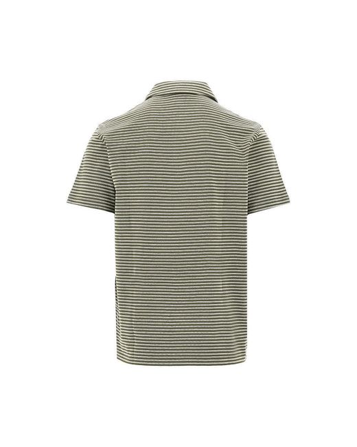 Emporio Armani Green Striped Cotton Swimwear Polo Shirt for men