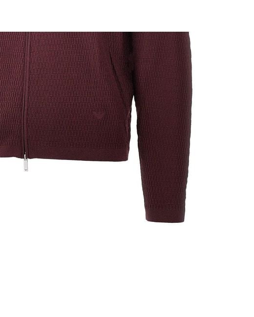 Emporio Armani Purple Virgin Wool Knitted Cardigan for men