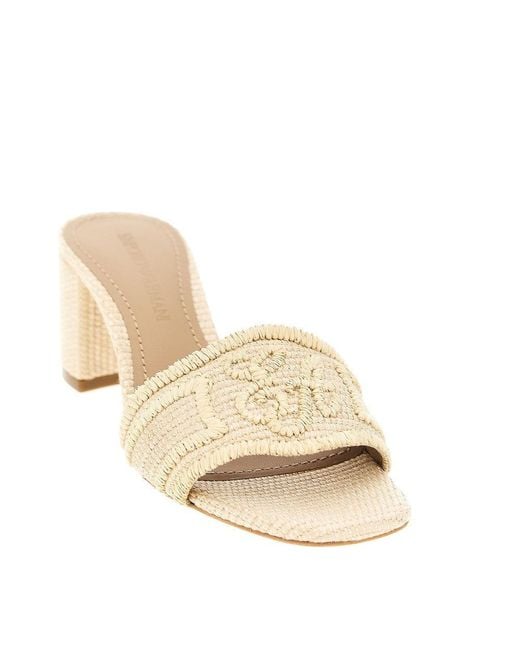 Emporio Armani Natural Woven Raffia Mules With Ea Logo