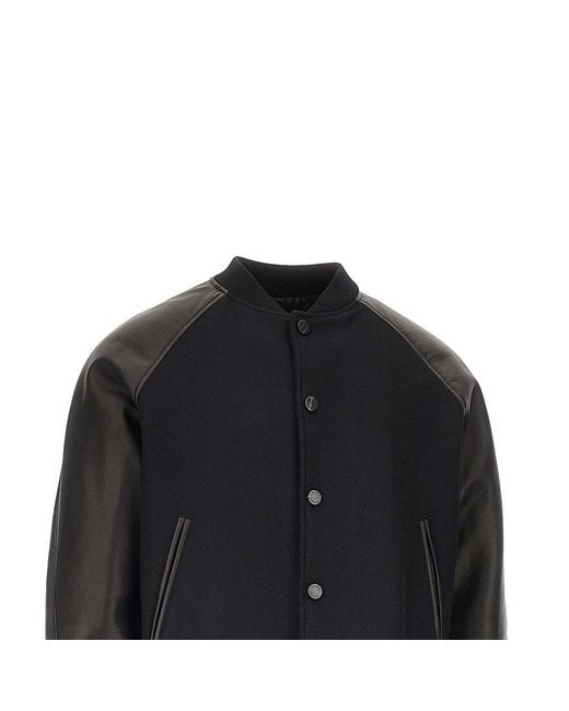 Givenchy Black Wool And Leather Bomber With Logo Patch for men