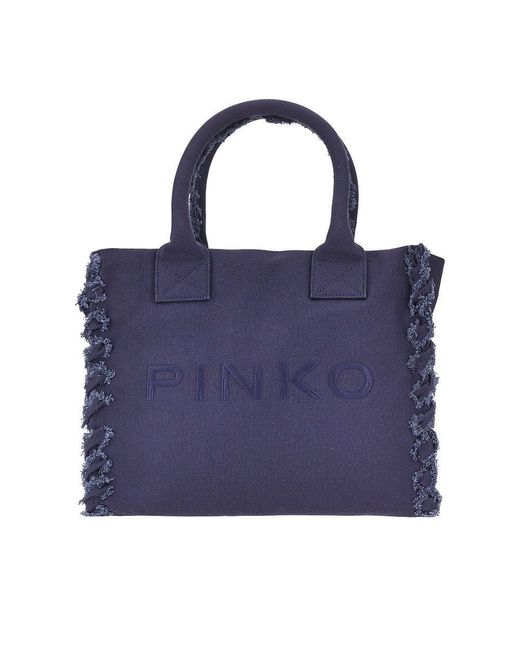 Pinko Blue Canvas Medium 'Beach' Shopping Bag