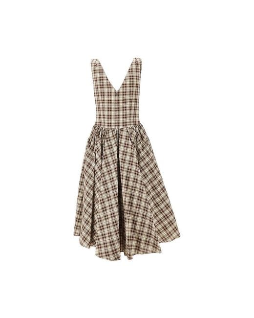 Prada Multicolor Check Poplin Midi Dress
