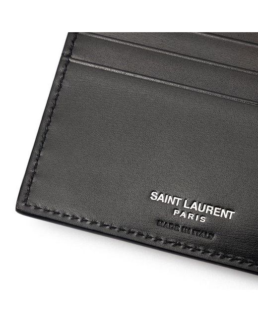 Saint Laurent Black Leather Bi-Fold Wallet With Monogram for men