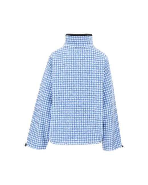 Miu Miu Blue Check Fleece Oversied Blouson Jacket