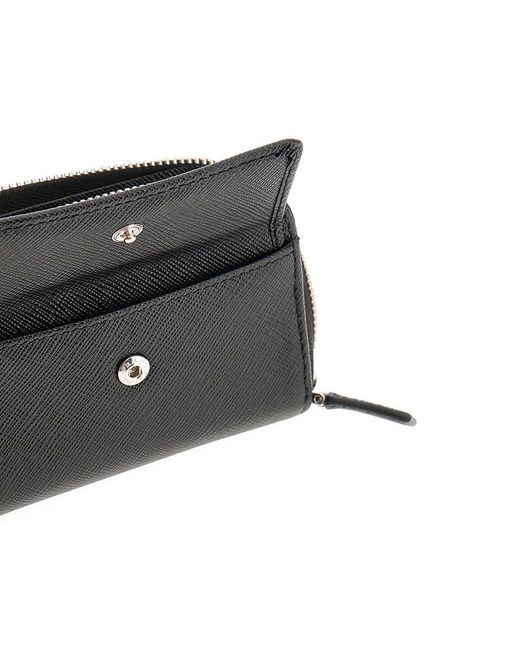 Prada Black Saffiano Leather Cardholder Pouch With Strap for men