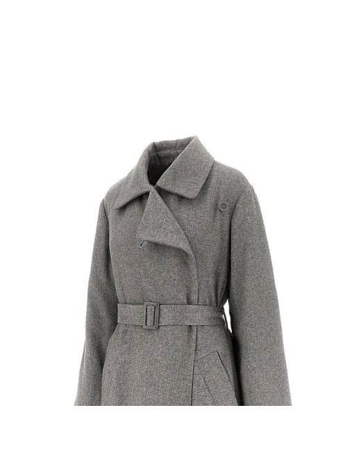 Emporio Armani Gray Padded Long Coat With Belt