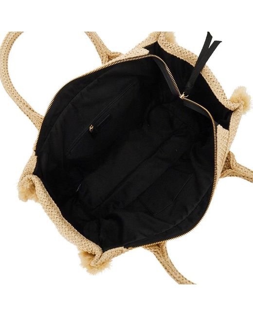 Pinko Natural Faux Raffia Shopping Bag With Logo