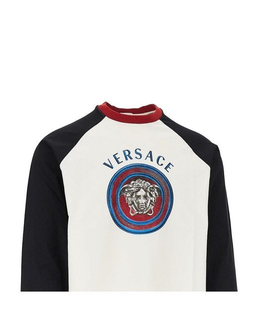 Versace Blue Cotton T-Shirt With Medusa Logo Print for men
