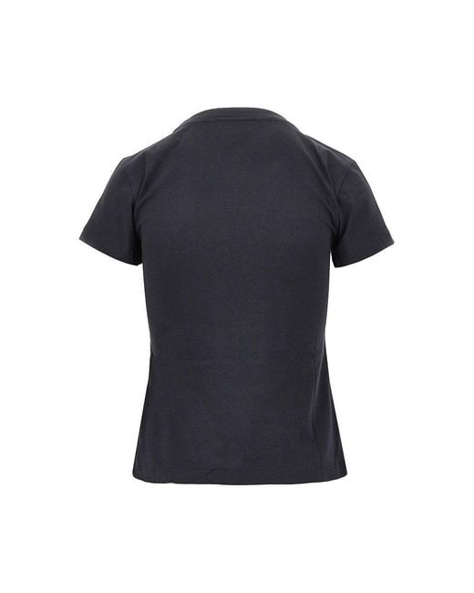 Ganni Black Cotton T-Shirt With Logo Embroidery