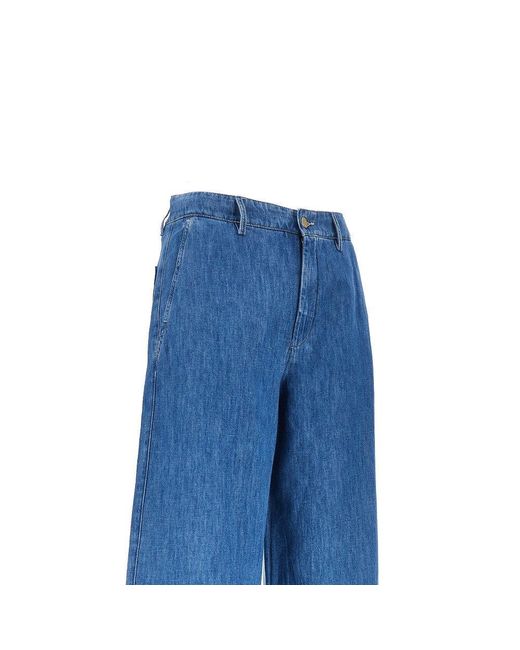 Max Mara Blue Cotton And Linen Denim Pants